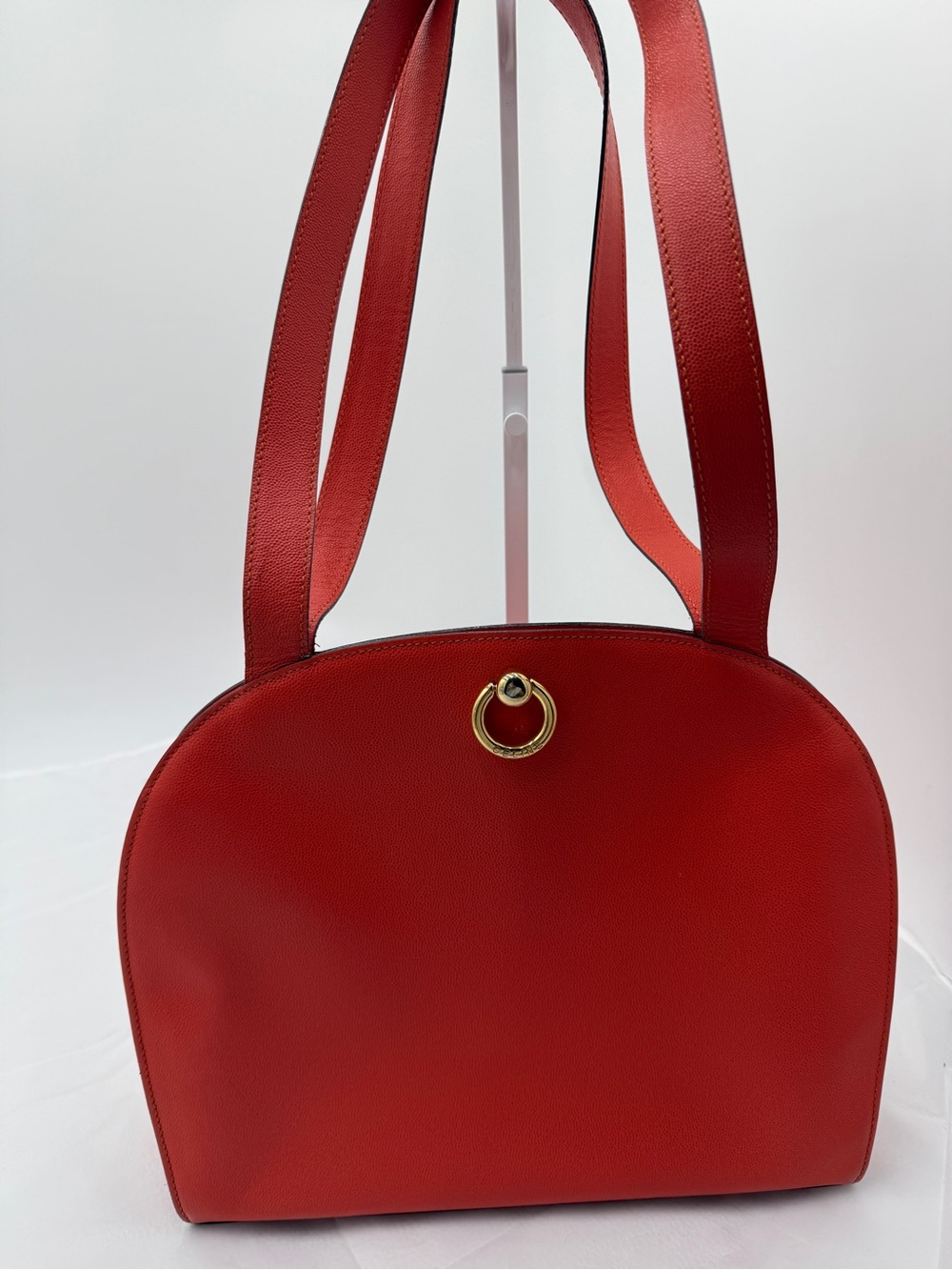 Authentic Vintage Céline Red Caviar Leather Logo Ring Shoulder Bag (With COA)